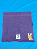 Deep purple embellished washcloth with bunny, reinforced hem