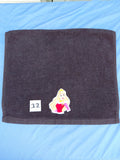 Black embellished hand towel with princess design, reinforced hem