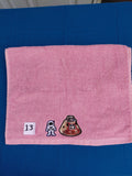 Rose pink embellished hand towel with astronaut and space shuttle, reinforced hem