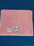 Rose pink embellished hand towel with kitty, reinforced hem