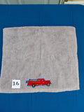 Stormy sky gray embellished hand towel with fire engine, reinforced hem