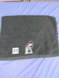 Dark forest green embellished hand towel with princess design, reinforced hem