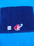 Dark blue handcrafted embellished hand towel with princess appliqué, reinforced hem