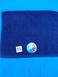 Dark blue handcrafted embellished hand towel with two princesses appliqué, reinforced hem