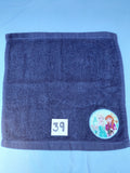 Dark blue handcrafted embellished washcloth with two princesses appliqué, reinforced hem