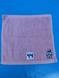 Rose pink handcrafted embellished washcloth with astronaut appliqué, reinforced hem