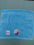 Minty aqua handcrafted embellished hand towel with two princesses appliqué, reinforced hem