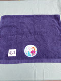 Dark blue handcrafted embellished hand towel with two princesses appliqué, reinforced hem