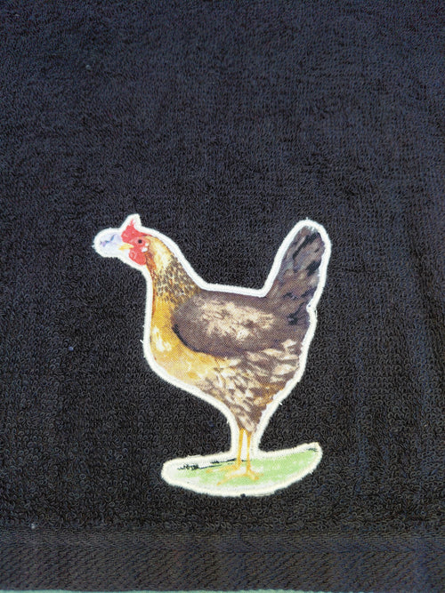 Black Chicken & Flower Embellished Hand Towel