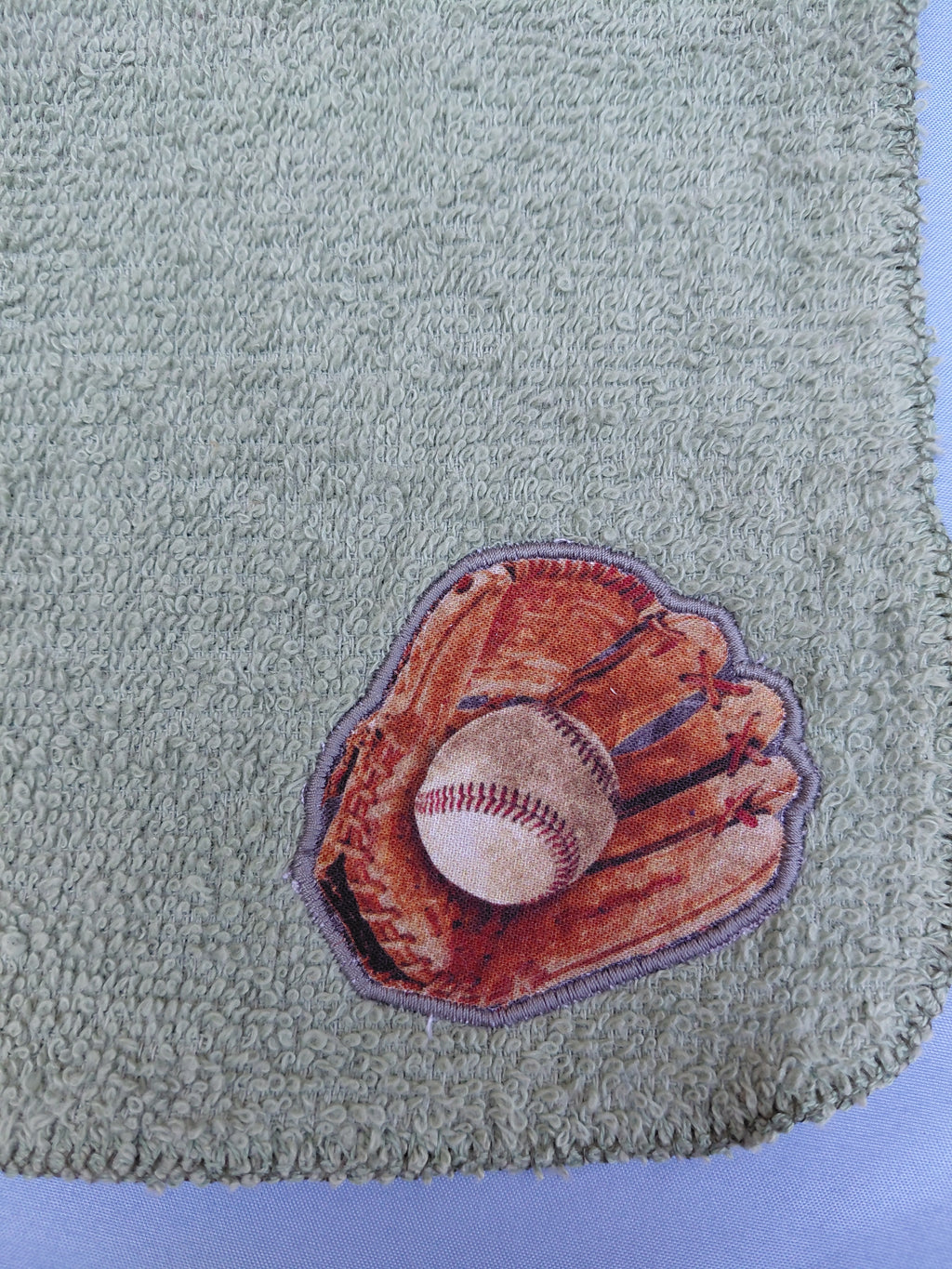 Sage Green Embellished Washcloth – Baseball Glove & Baseball