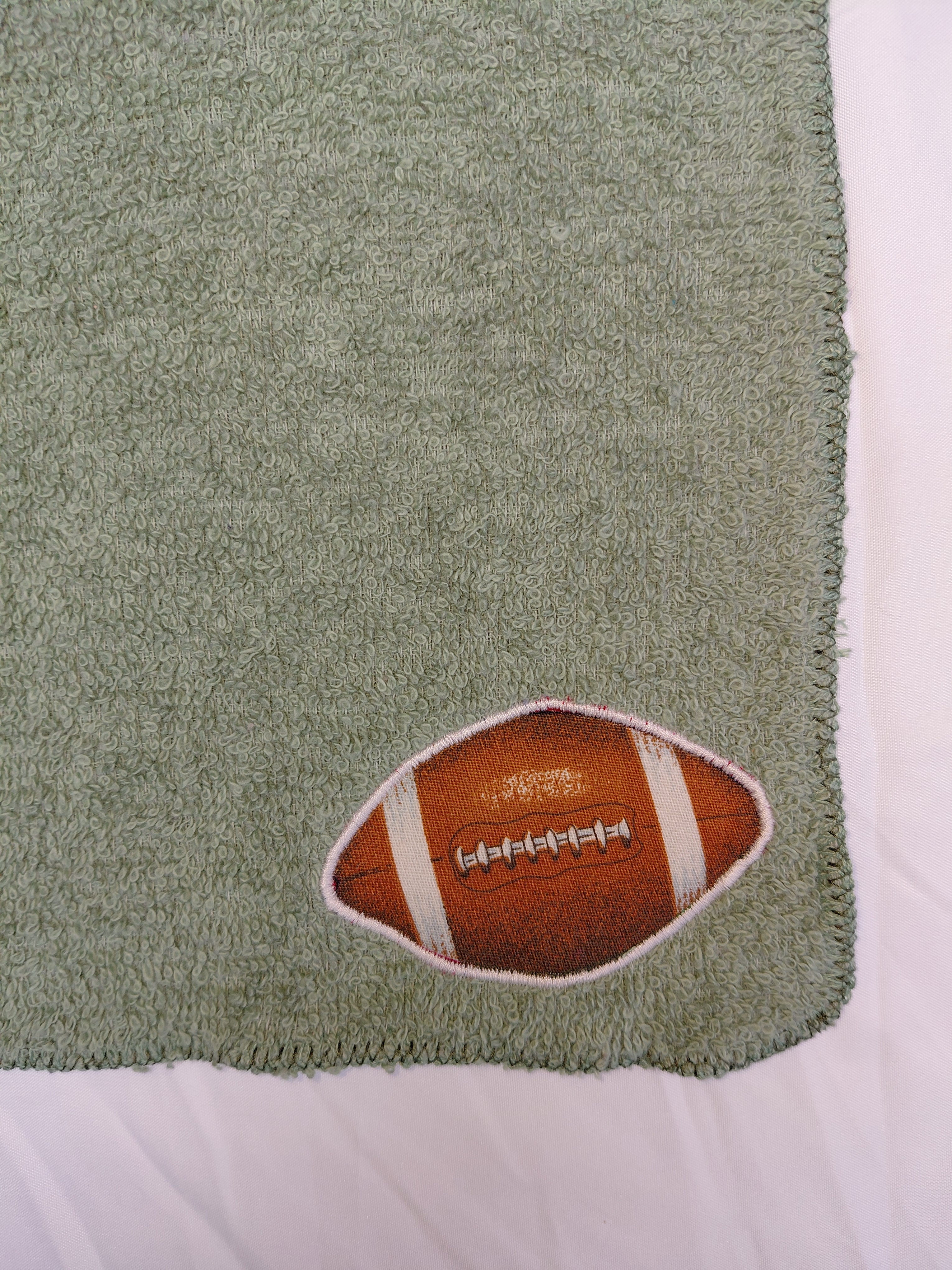 Football Gift for Fans – Handcrafted Sage Green Washcloth, Unique Gift for Football Lovers, Handmade Bath Accessory