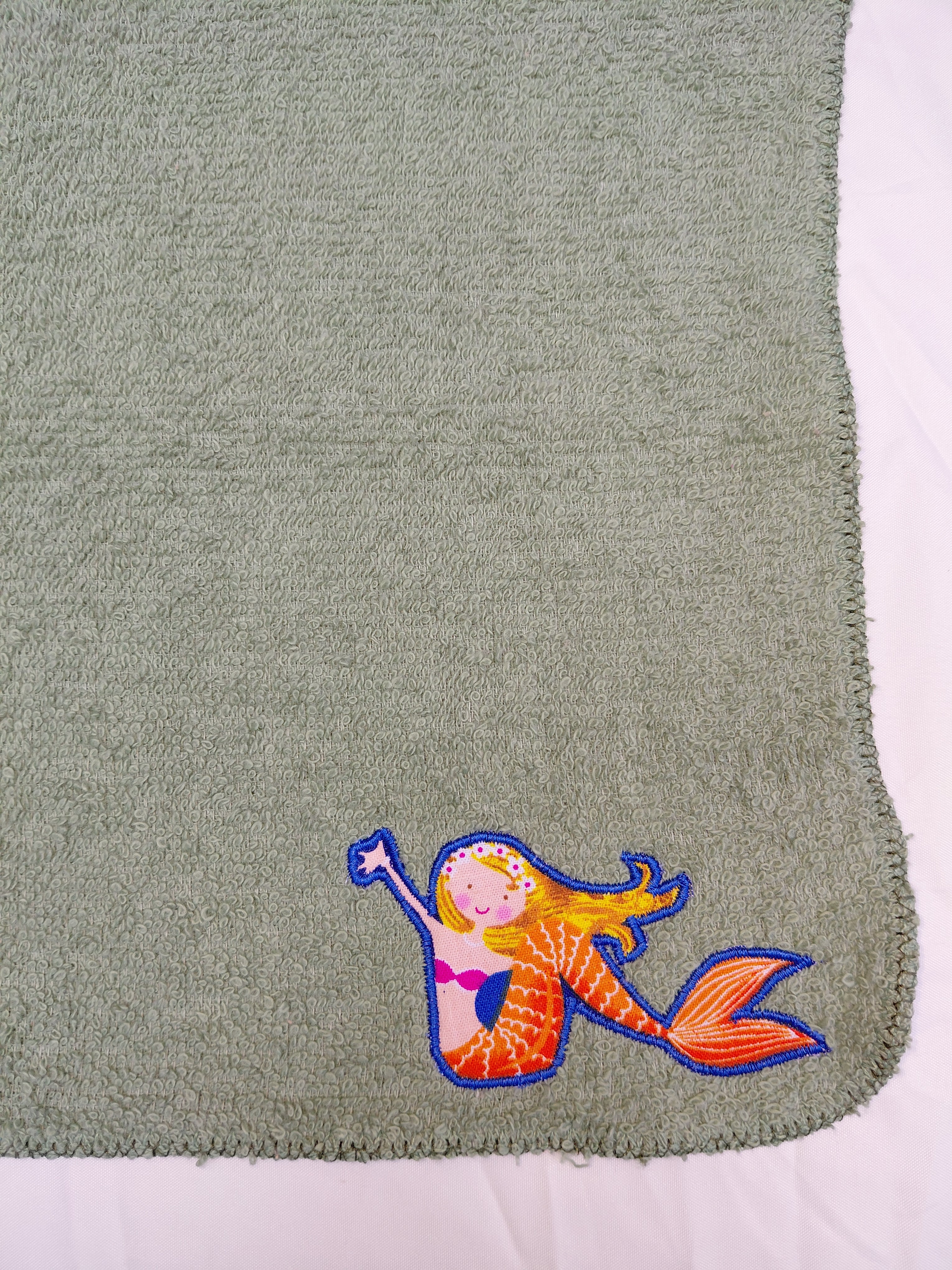 Mermaid Gift for Kids – Handcrafted Sage Green Washcloth, Unique Birthday Gift for Girls, Handmade Beach Bath Accessory