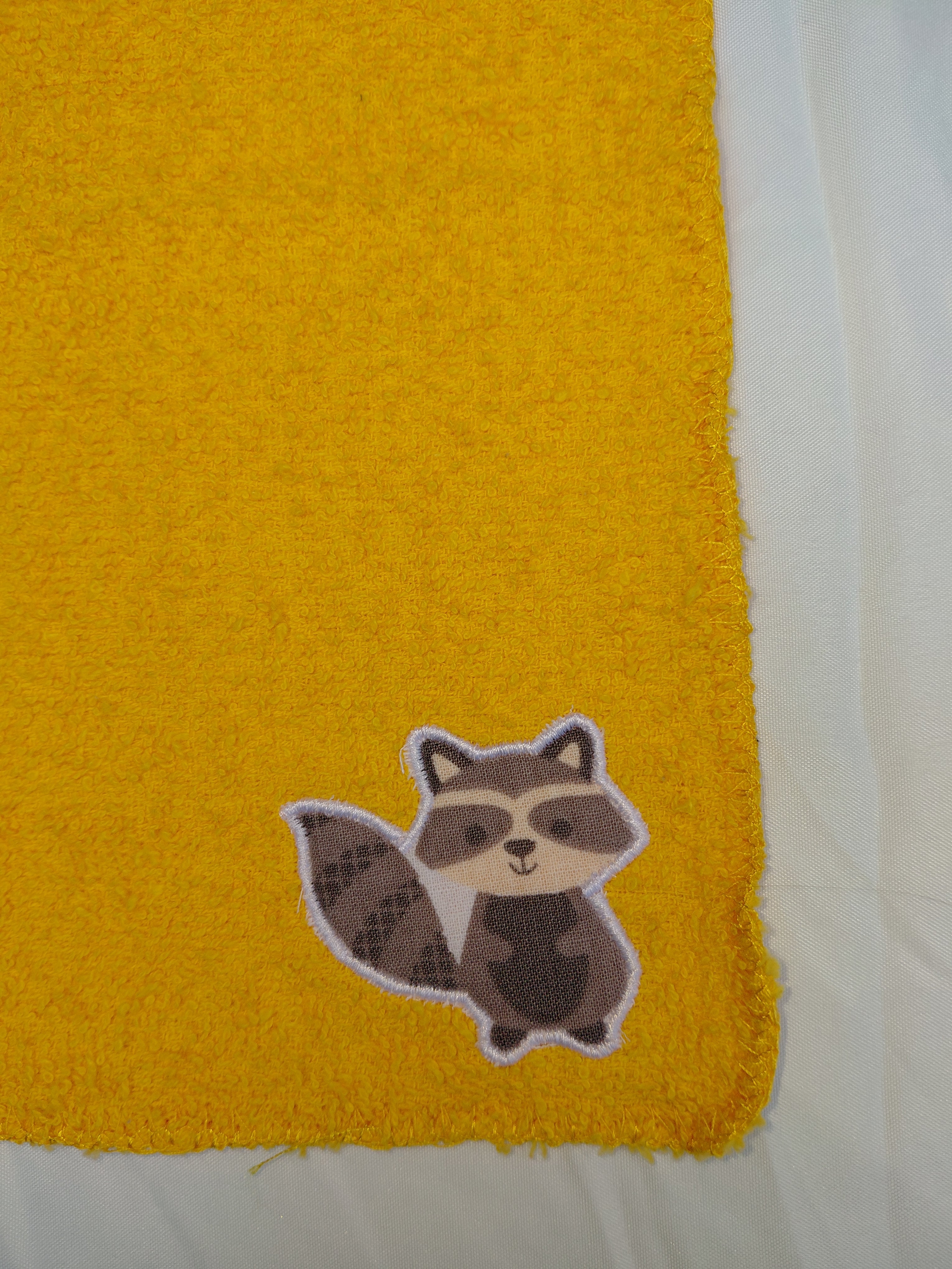 Raccoon Gift for Kids – Handcrafted Deep Gold Washcloth, Unique Birthday Gift, Handmade Kids Bath Accessory