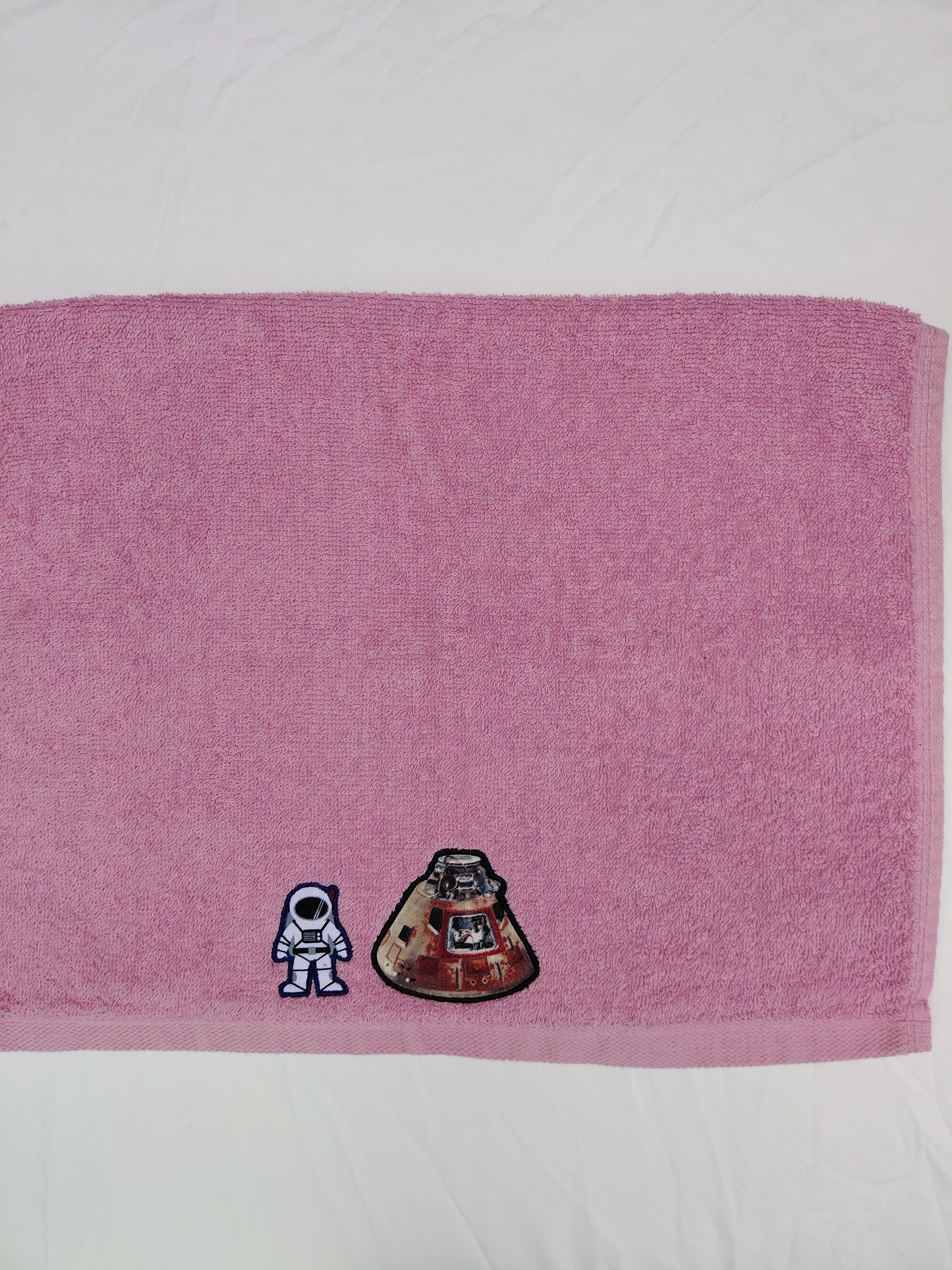Space Gift for Kids – Handcrafted Rose Pink Hand Towel, Unique Birthday Gift for Girls, Handmade Astronaut Bath Accessory