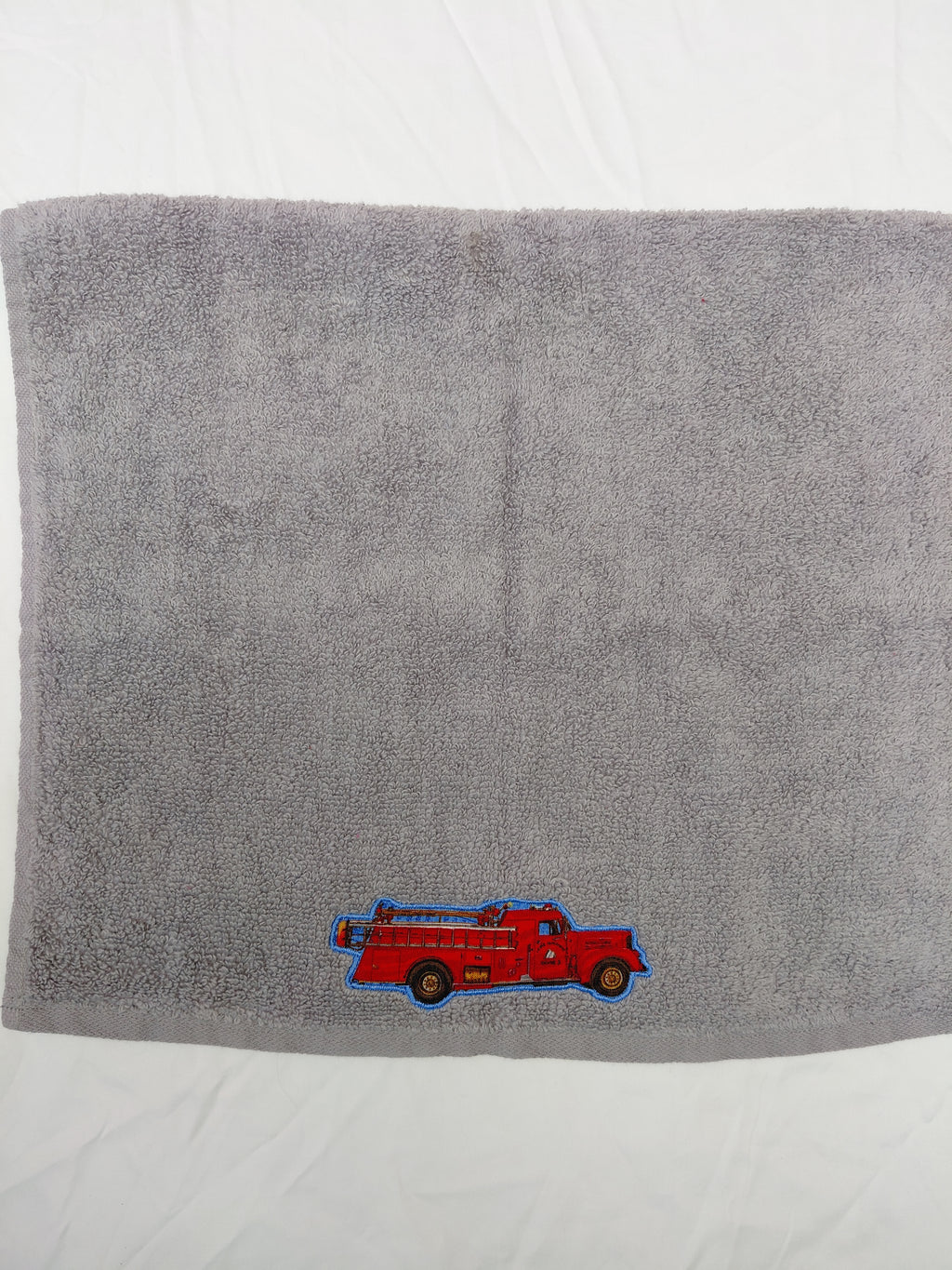 Fire Truck Gift for Kids – Handcrafted Stormy Sky Gray Hand Towel, Unique Birthday Gift for Boys, Handmade Bath Accessory