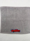 Fire Truck Gift for Kids – Handcrafted Stormy Sky Gray Hand Towel, Unique Birthday Gift for Boys, Handmade Bath Accessory