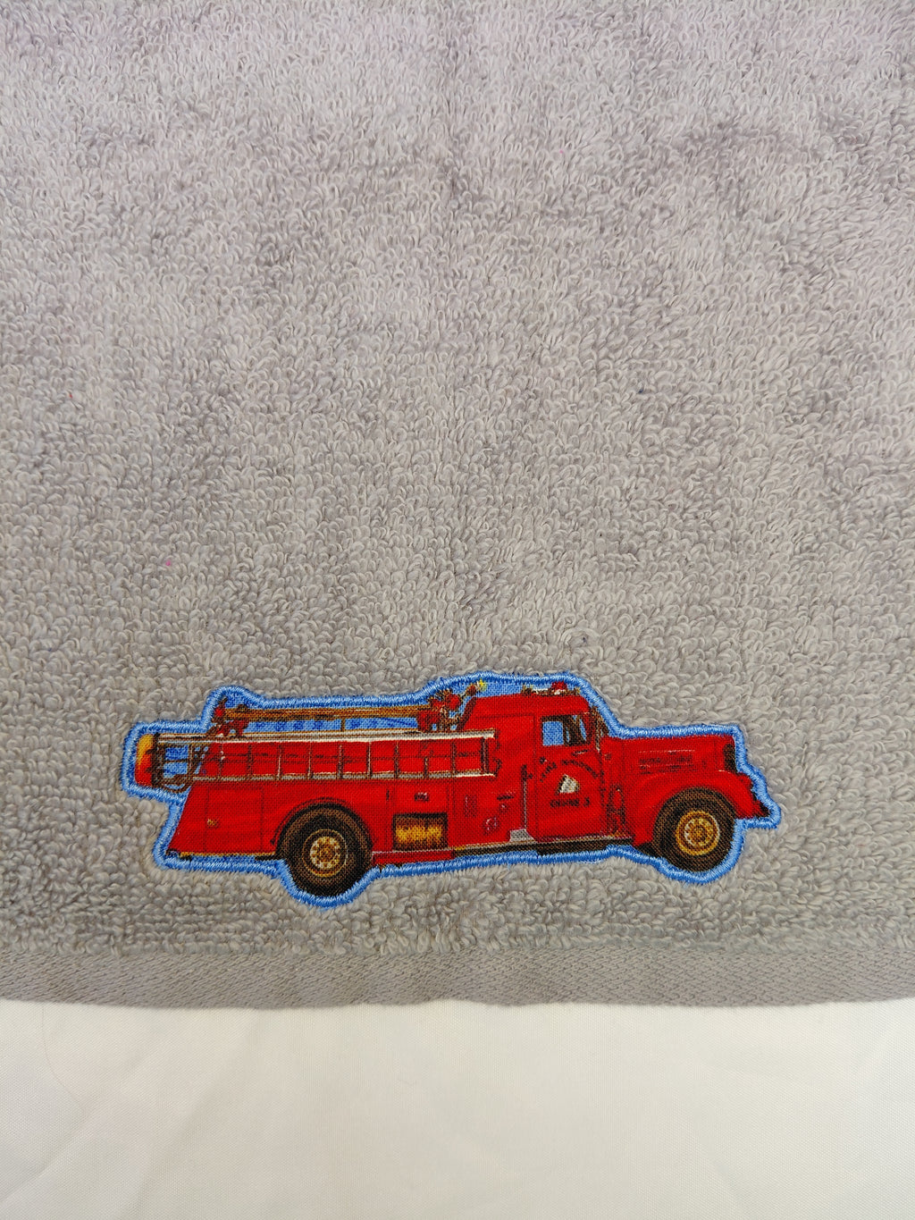 Fire Truck Gift for Kids – Handcrafted Stormy Sky Gray Hand Towel, Unique Birthday Gift for Boys, Handmade Bath Accessory