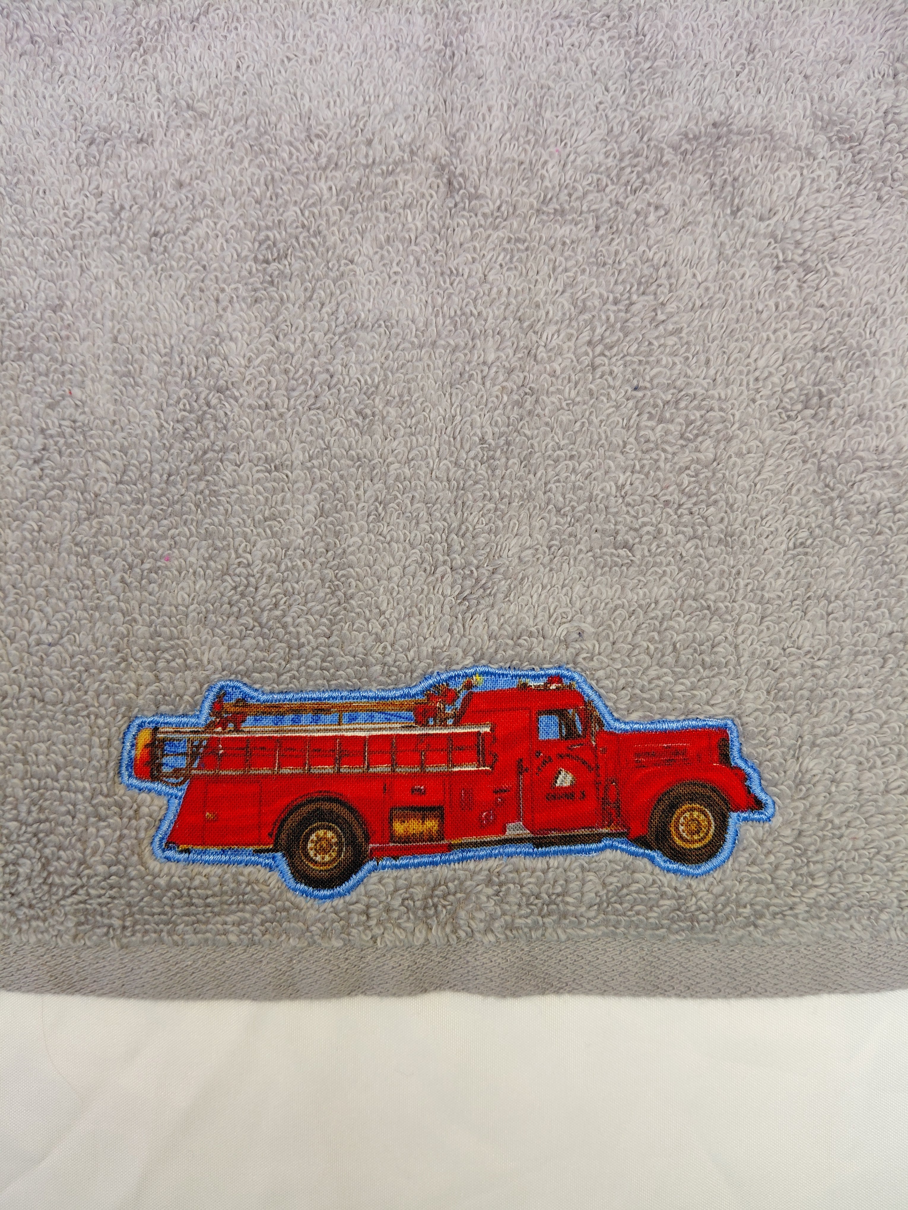 Fire Truck Gift for Kids – Handcrafted Stormy Sky Gray Hand Towel, Unique Birthday Gift for Boys, Handmade Bath Accessory