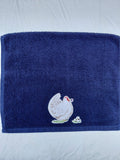 Chicken Gift for Farmers – Handcrafted Dark Blue Hand Towel, Unique Farmhouse Gift, Handmade Bath Accessory