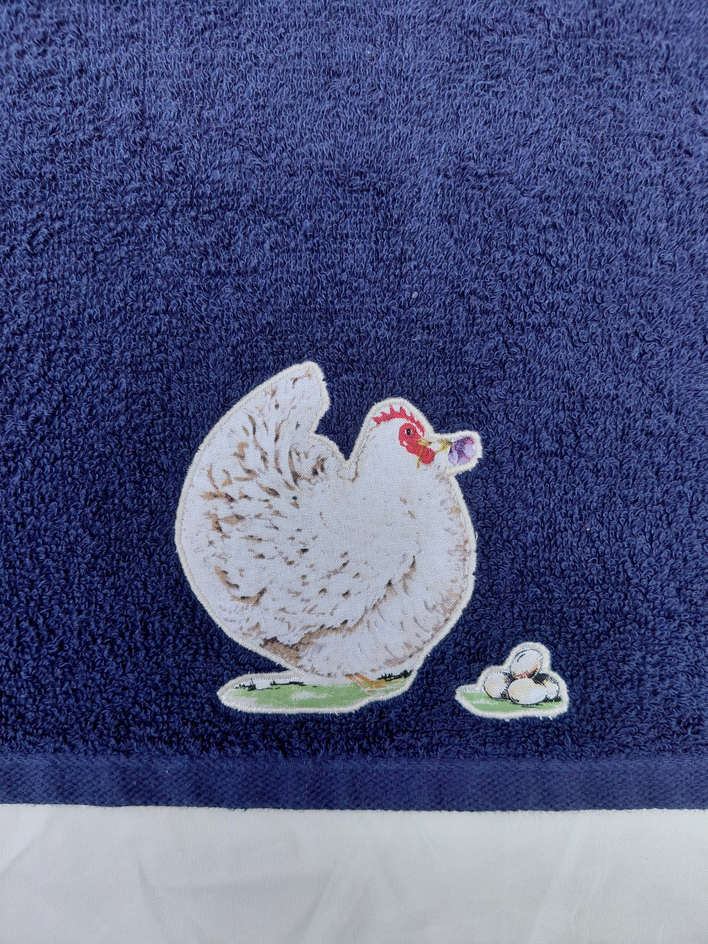 Chicken Gift for Farmers – Handcrafted Dark Blue Hand Towel, Unique Farmhouse Gift, Handmade Bath Accessory