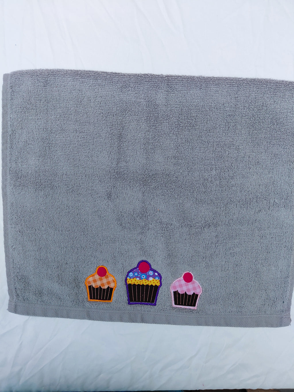 Cupcake Gift for Kids – Handcrafted Stormy Sky Gray Hand Towel, Unique Birthday Gift, Handmade Bath Accessory