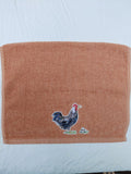 Rooster Gift for Farmers – Handcrafted Burnt Orange Hand Towel, Unique Farmhouse Gift, Handmade Bath Accessory