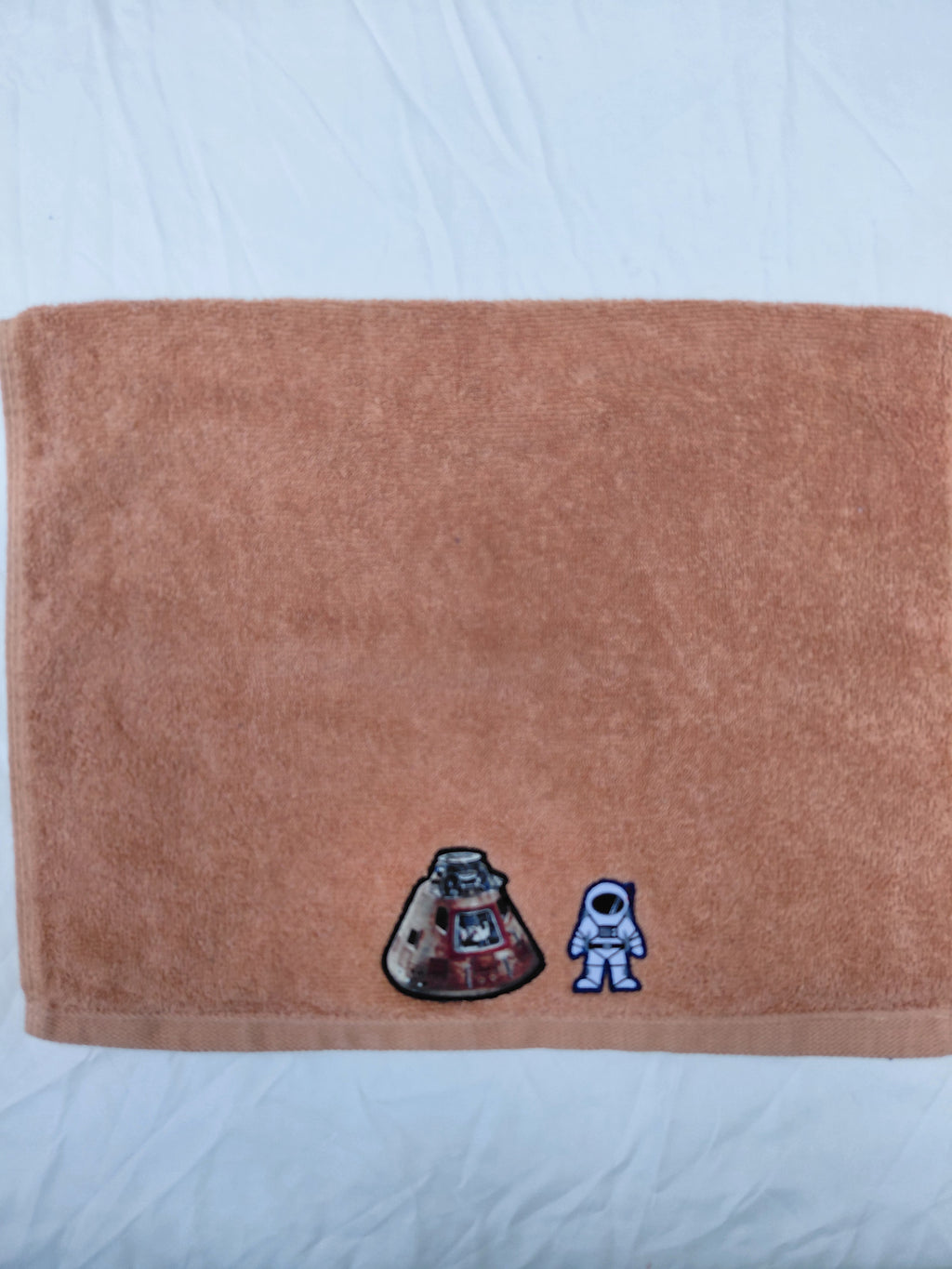 Space Gift for Kids – Handcrafted Burnt Orange Hand Towel, Unique Birthday Gift for Boys, Handmade Astronaut Bath Accessory