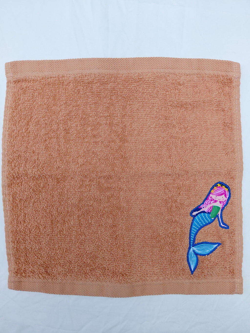 Mermaid Gift for Kids – Handcrafted Burnt Orange Washcloth, Unique Birthday Gift for Girls, Handmade Bath Accessory