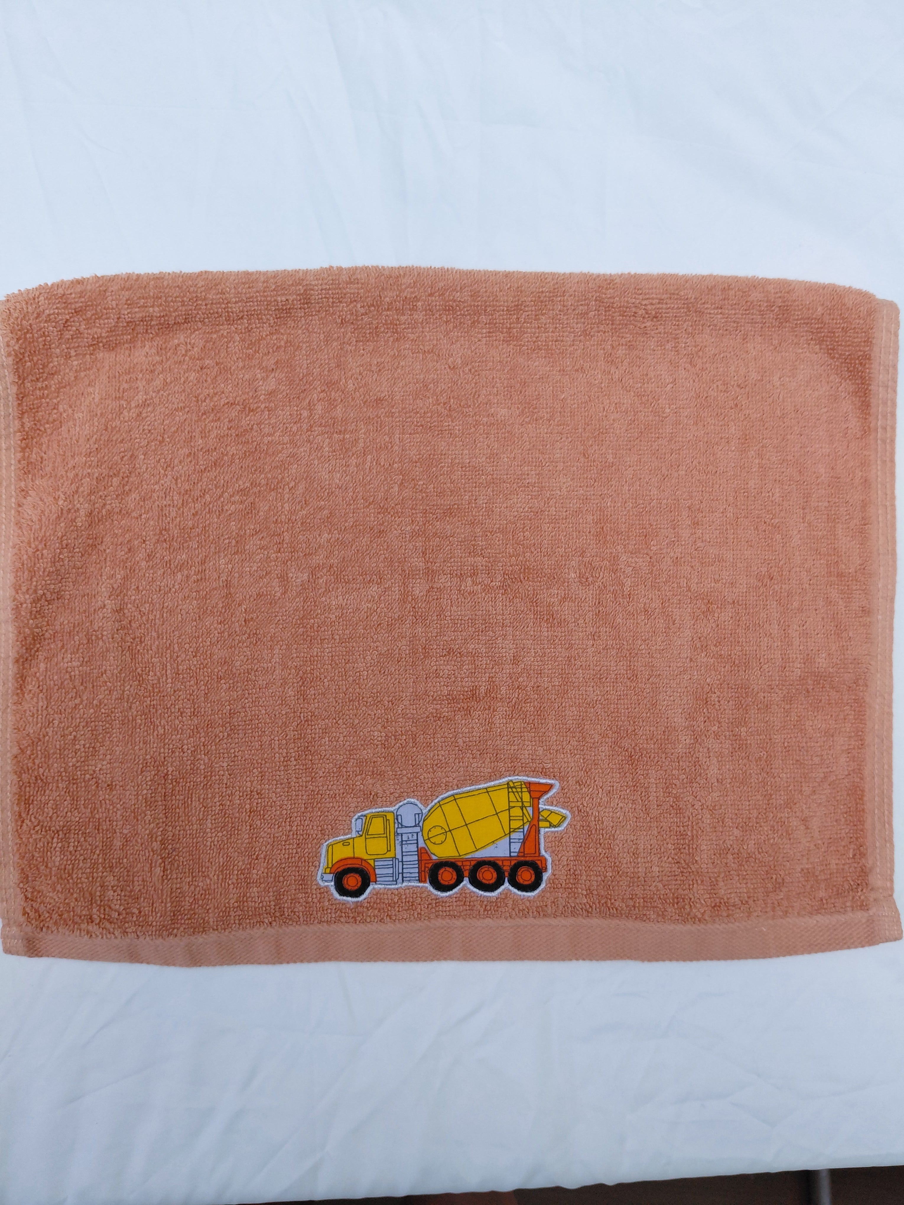 Truck Gift for Kids – Handcrafted Burnt Orange Hand Towel, Unique Birthday Gift for Boys, Handmade Bath Accessory