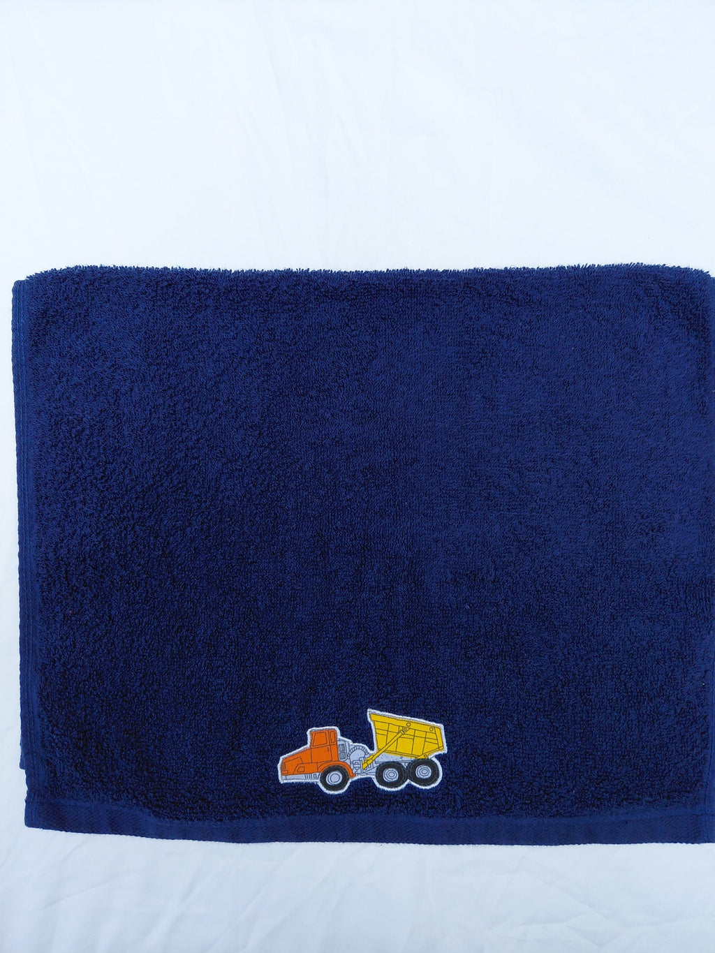 Truck Gift for Kids – Handcrafted Dark Blue Hand Towel, Unique Birthday Gift for Boys, Handmade Bath Accessory