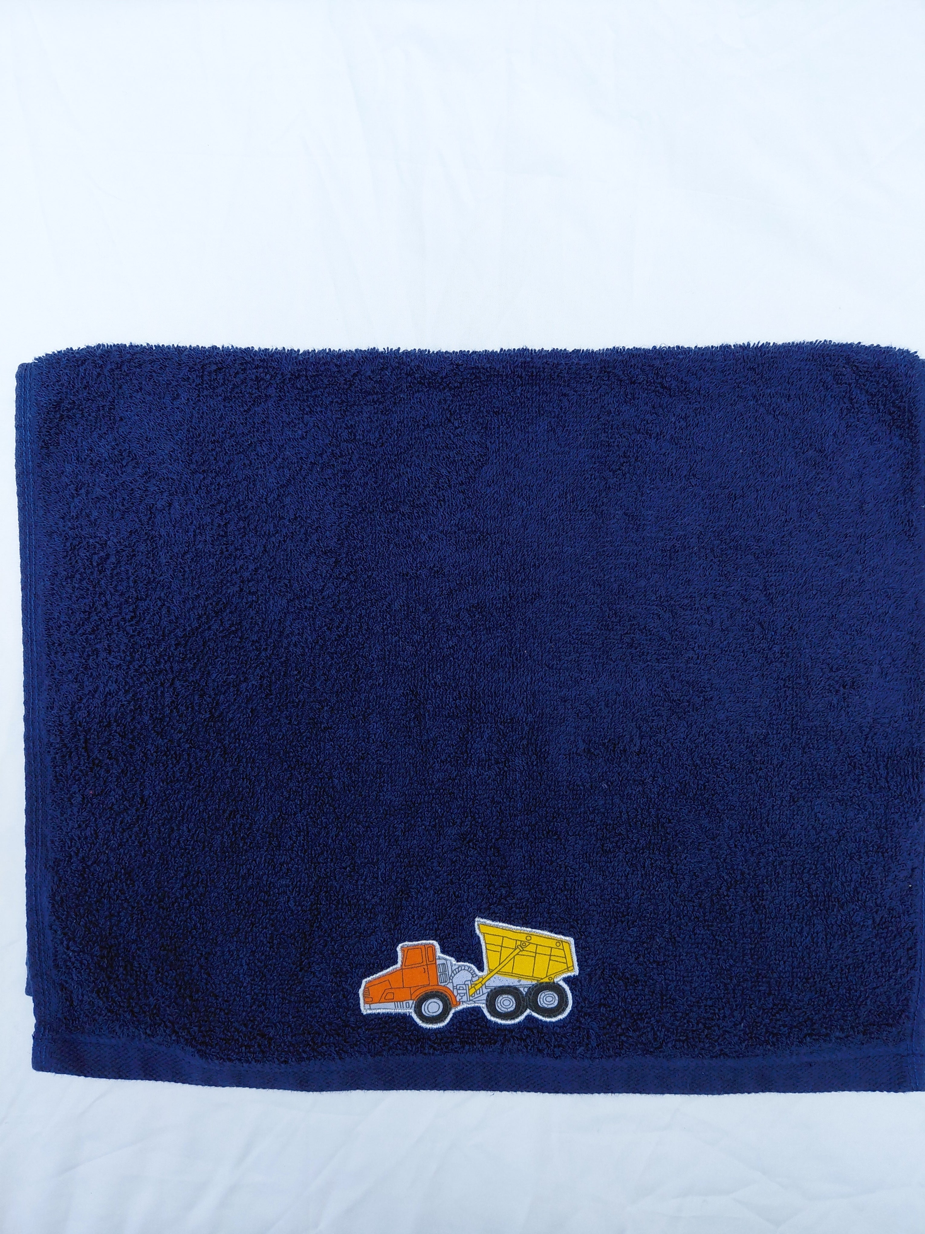 Truck Gift for Kids – Handcrafted Dark Blue Hand Towel, Unique Birthday Gift for Boys, Handmade Bath Accessory