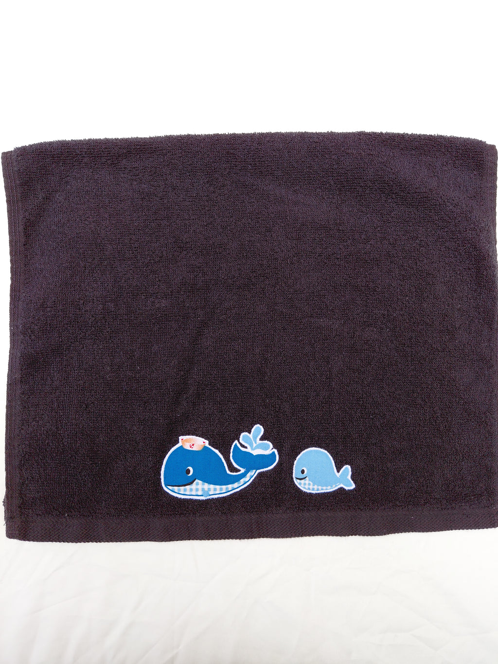 Whale Gift for Ocean Lovers – Handcrafted Black Hand Towel, Unique Beach Gift, Handmade Bath Accessory
