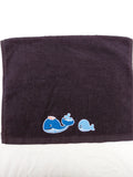 Whale Gift for Ocean Lovers – Handcrafted Black Hand Towel, Unique Beach Gift, Handmade Bath Accessory