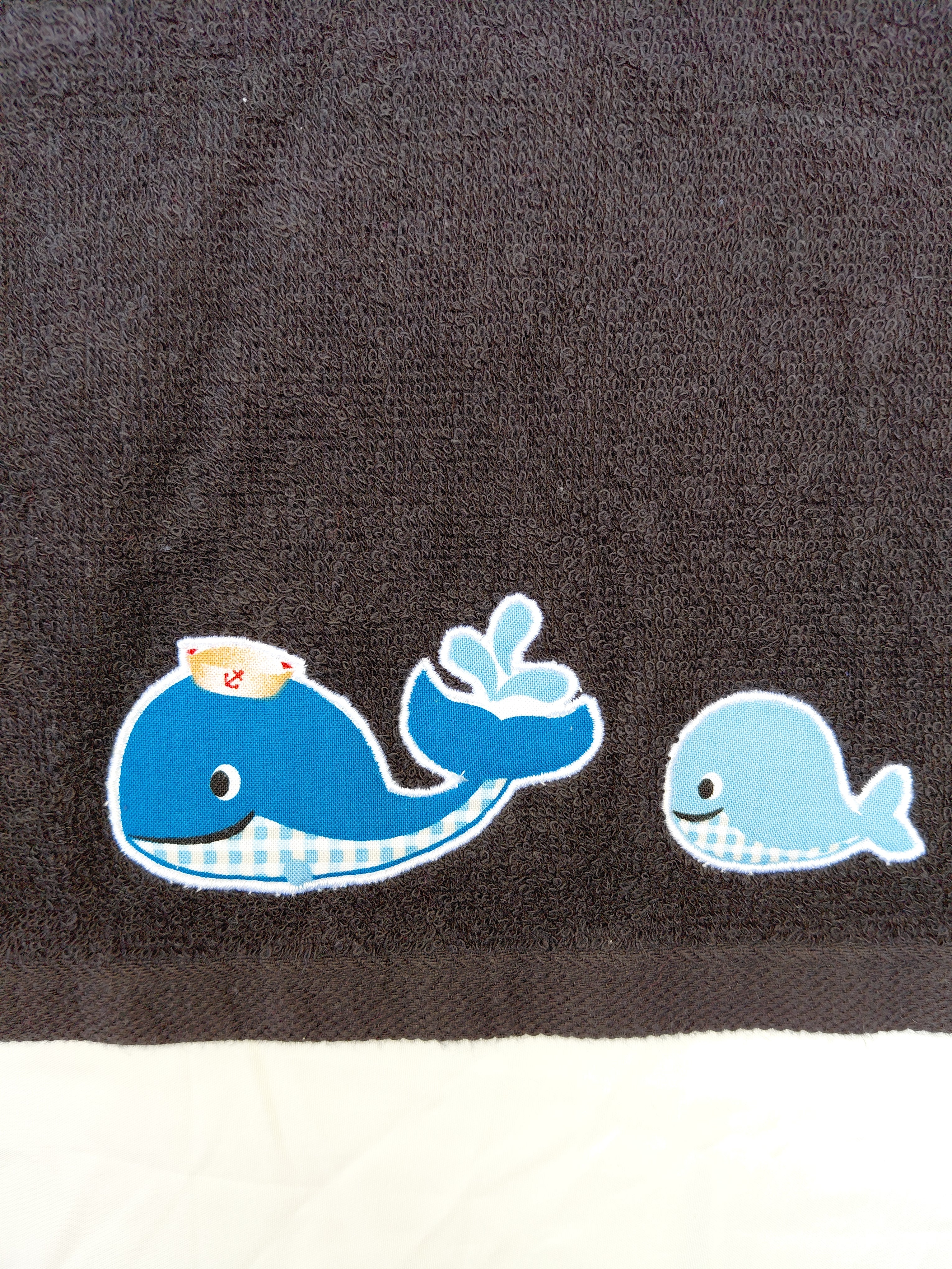 Whale Gift for Ocean Lovers – Handcrafted Black Hand Towel, Unique Beach Gift, Handmade Bath Accessory