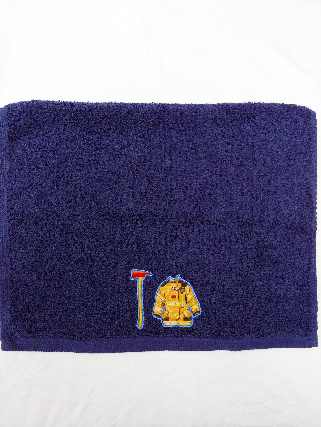 Firefighter Gift for Kids – Handcrafted Dark Blue Hand Towel, Unique Gift for Firefighter Fans, Handmade Bath Accessory