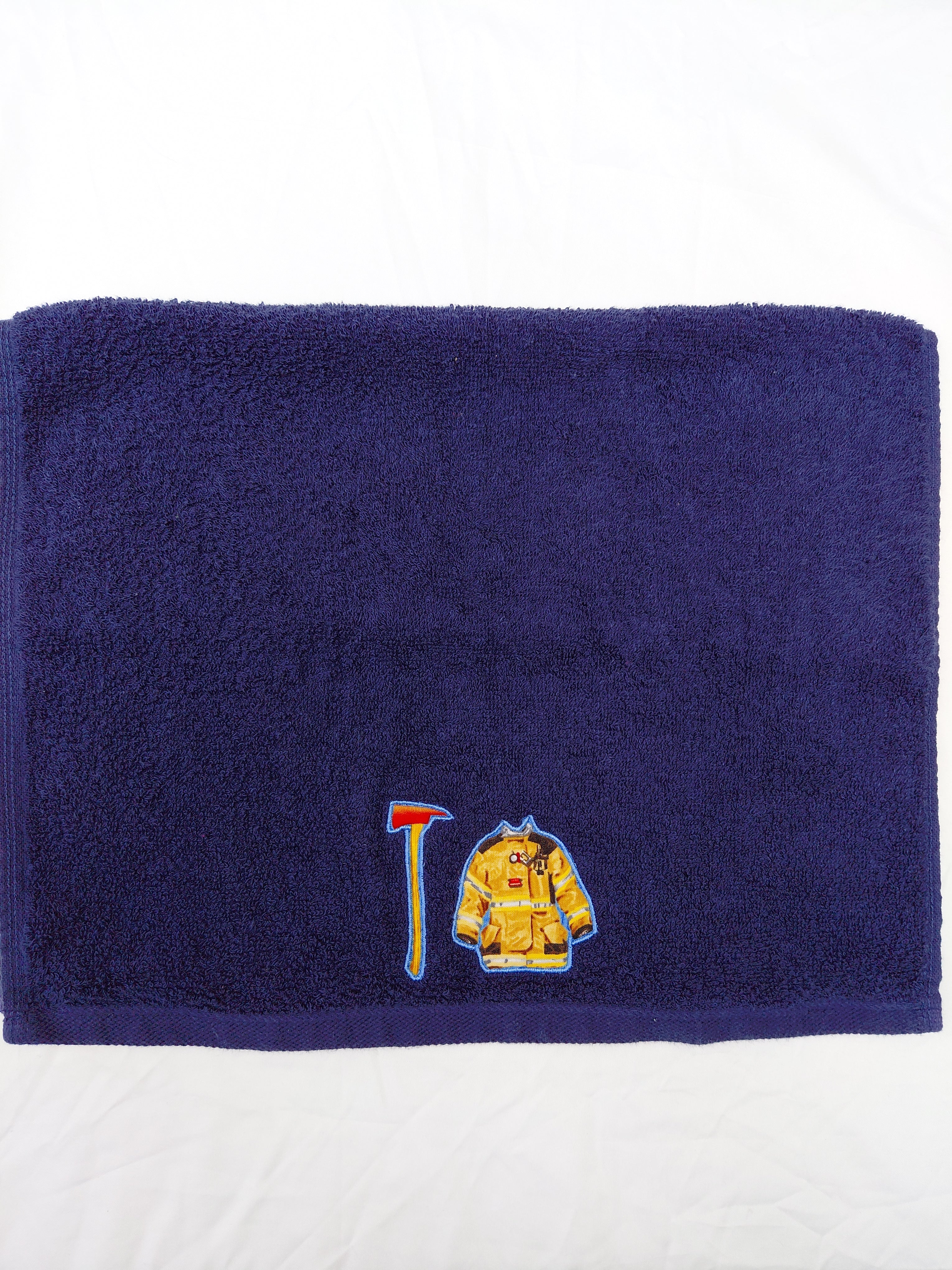 Firefighter Gift for Kids – Handcrafted Dark Blue Hand Towel, Unique Gift for Firefighter Fans, Handmade Bath Accessory