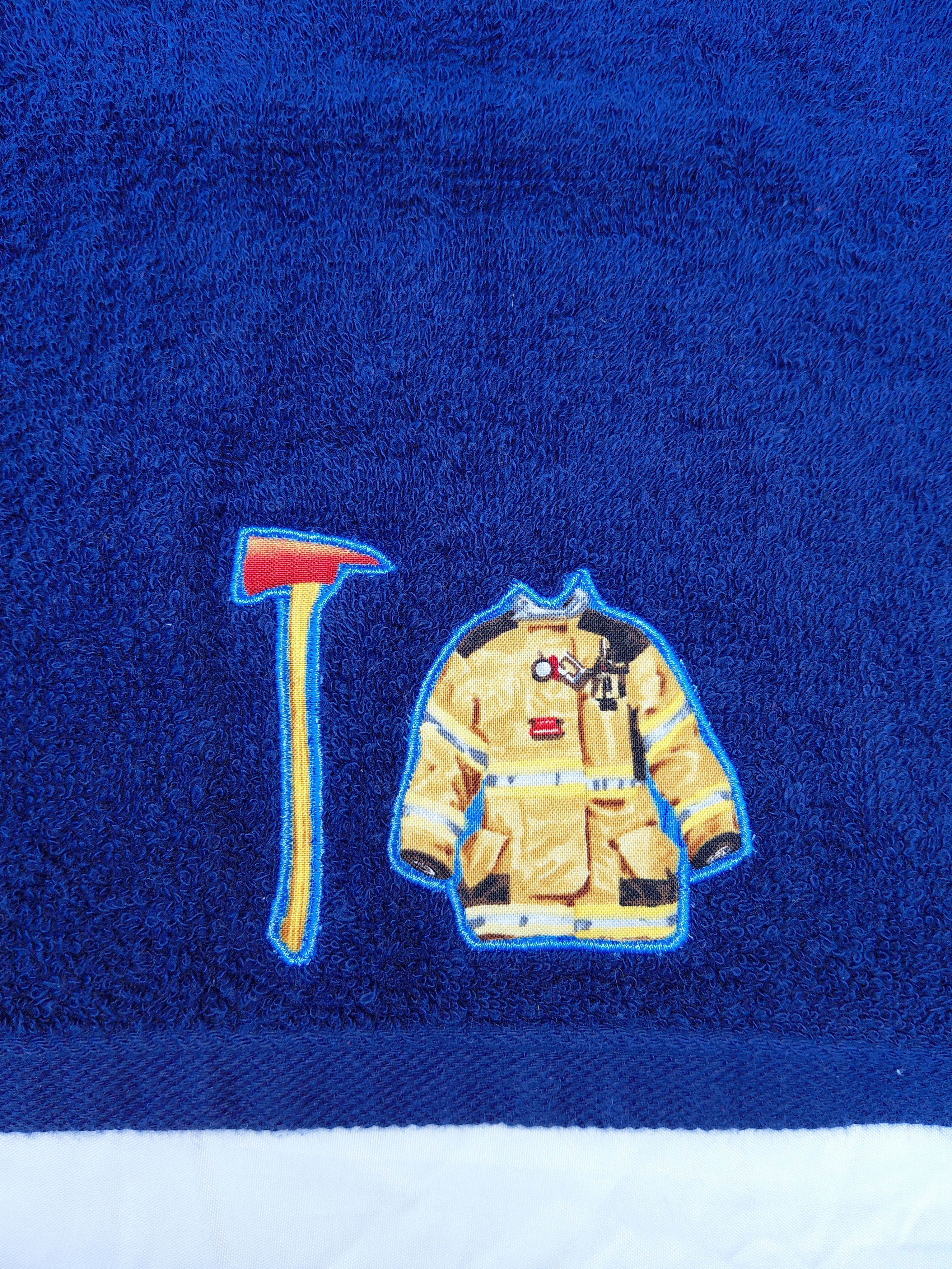 Firefighter Gift for Kids – Handcrafted Dark Blue Hand Towel, Unique Gift for Firefighter Fans, Handmade Bath Accessory