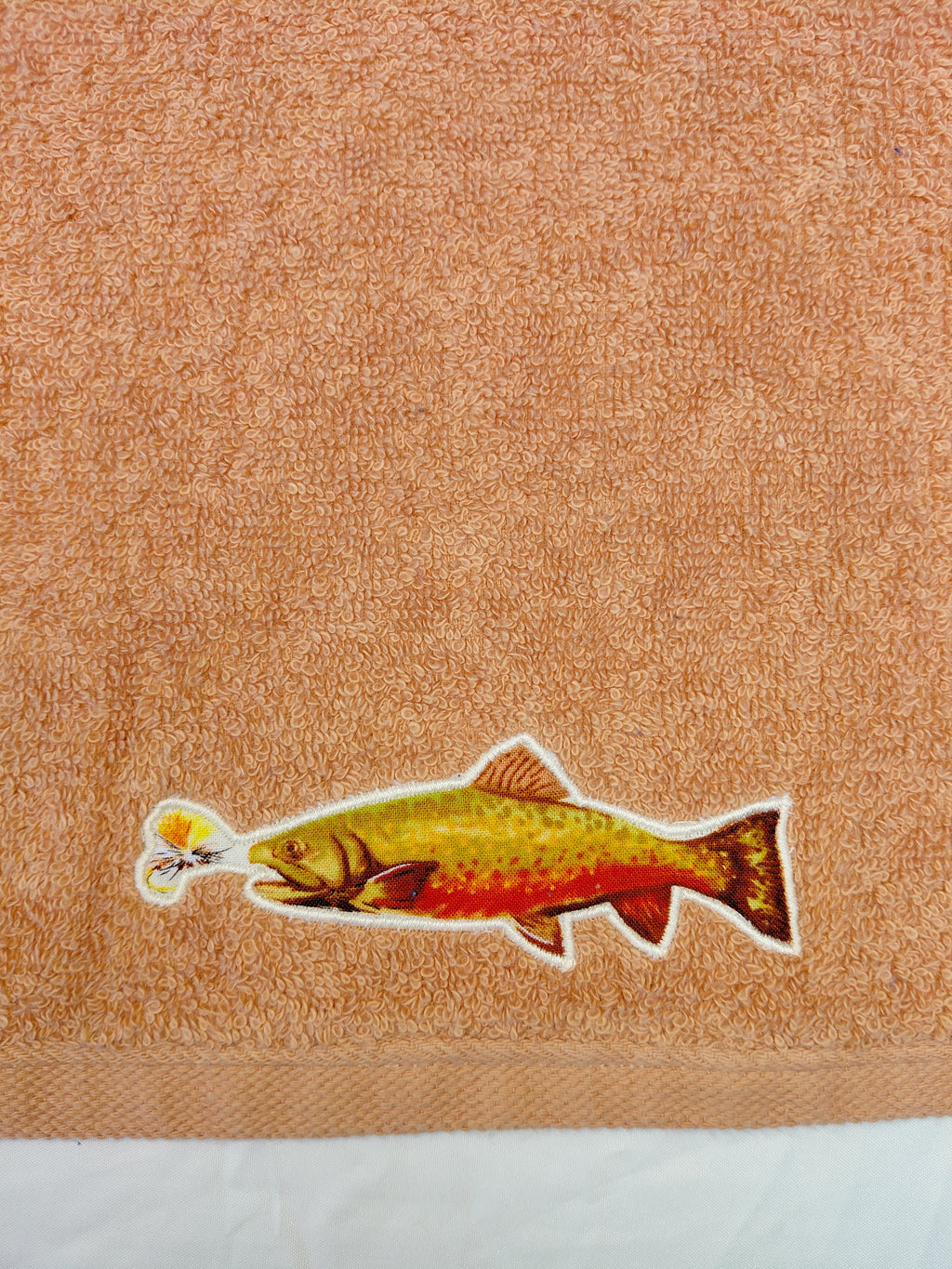 Fishing Gift for Dad – Handcrafted Burnt Orange Hand Towel, Unique Gift for Fishermen, Handmade Bath Accessory