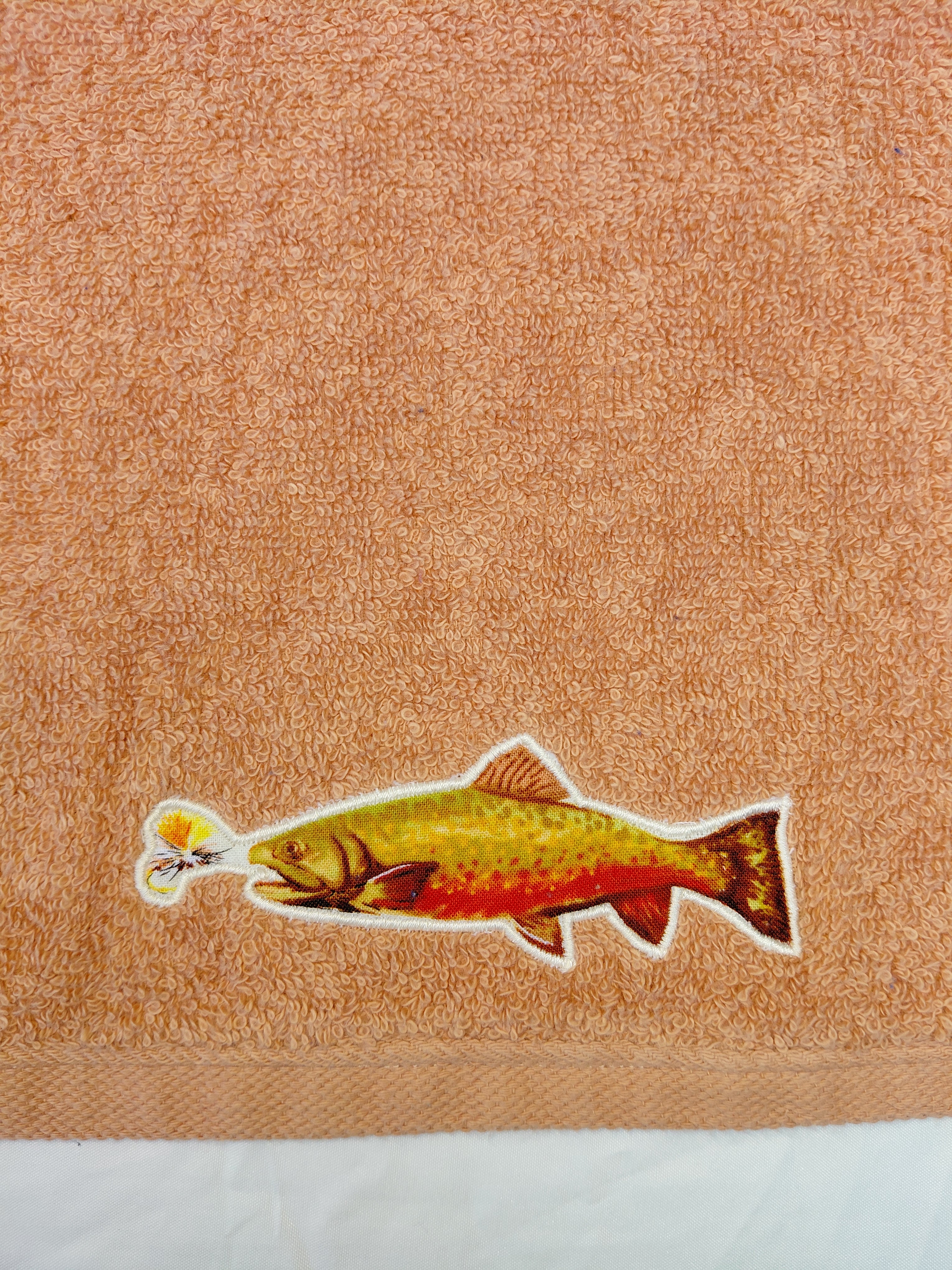 Fishing Gift for Dad – Handcrafted Burnt Orange Hand Towel, Unique Gift for Fishermen, Handmade Bath Accessory
