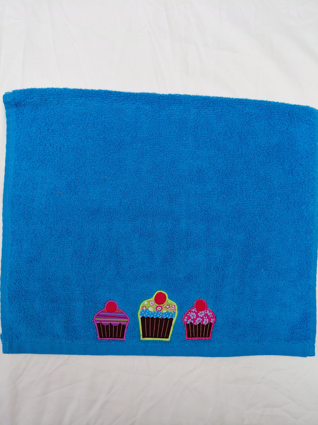 Cupcake Gift for Kids – Handcrafted Aqua Hand Towel, Unique Birthday Gift for Baking Lovers, Handmade Bath Accessory