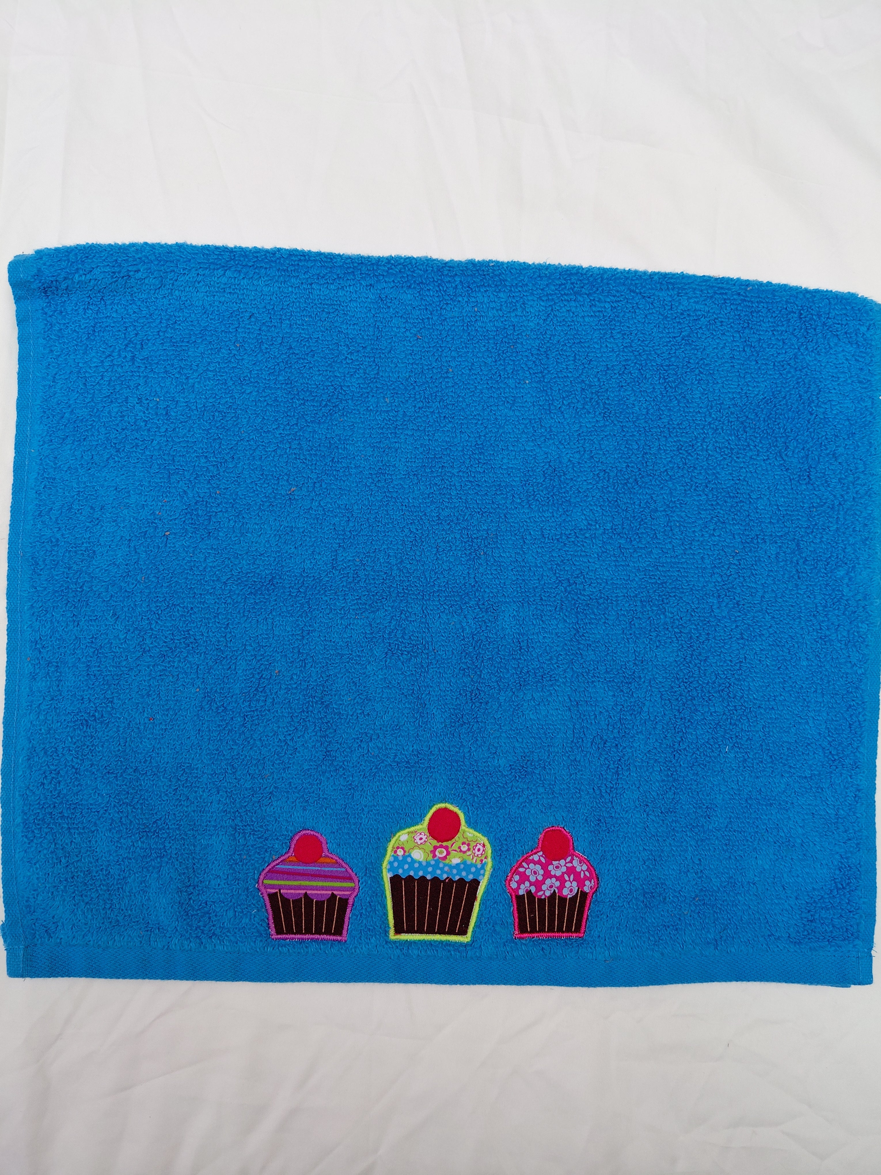 Cupcake Gift for Kids – Handcrafted Aqua Hand Towel, Unique Birthday Gift for Baking Lovers, Handmade Bath Accessory