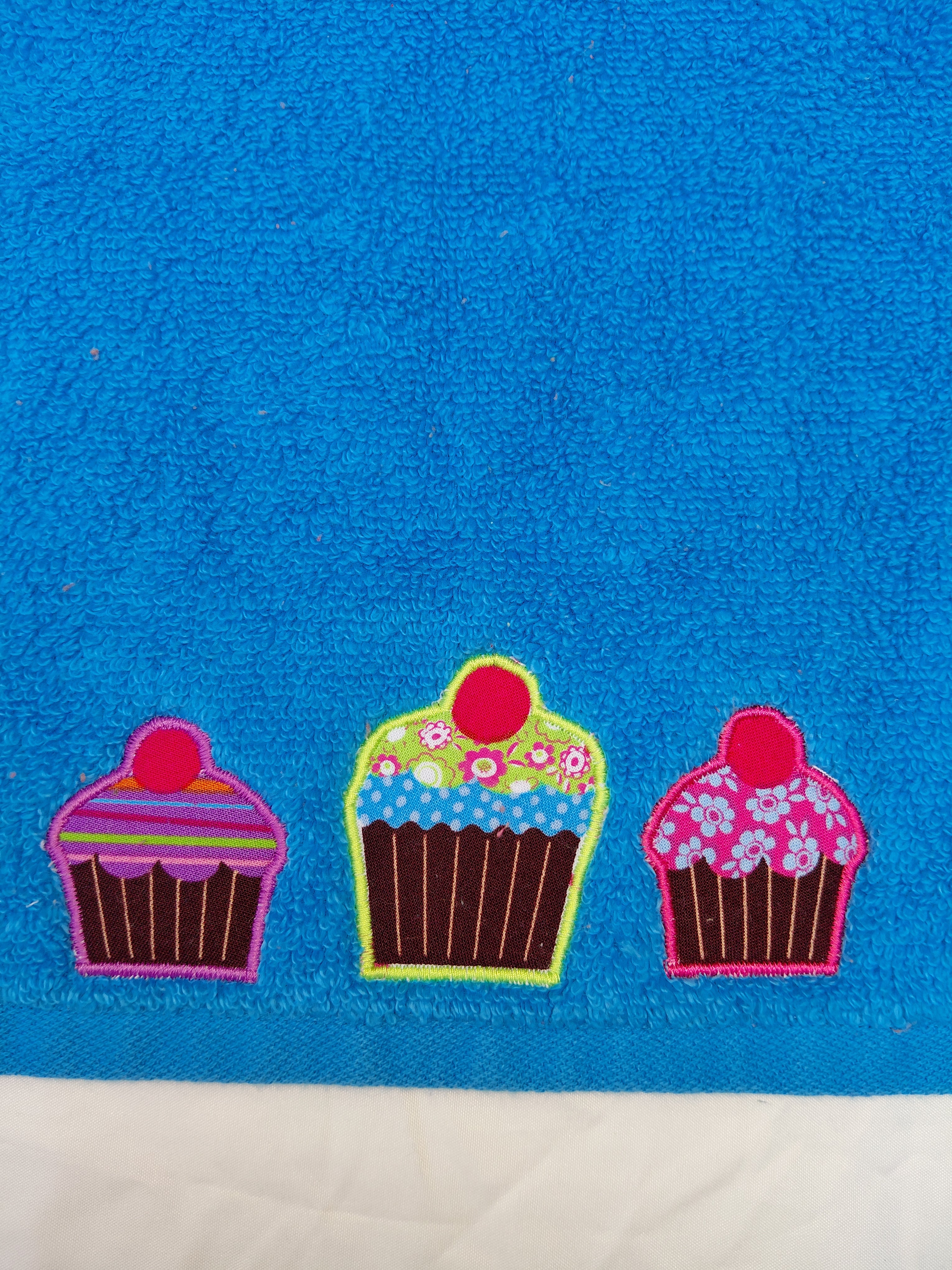 Cupcake Gift for Kids – Handcrafted Aqua Hand Towel, Unique Birthday Gift for Baking Lovers, Handmade Bath Accessory