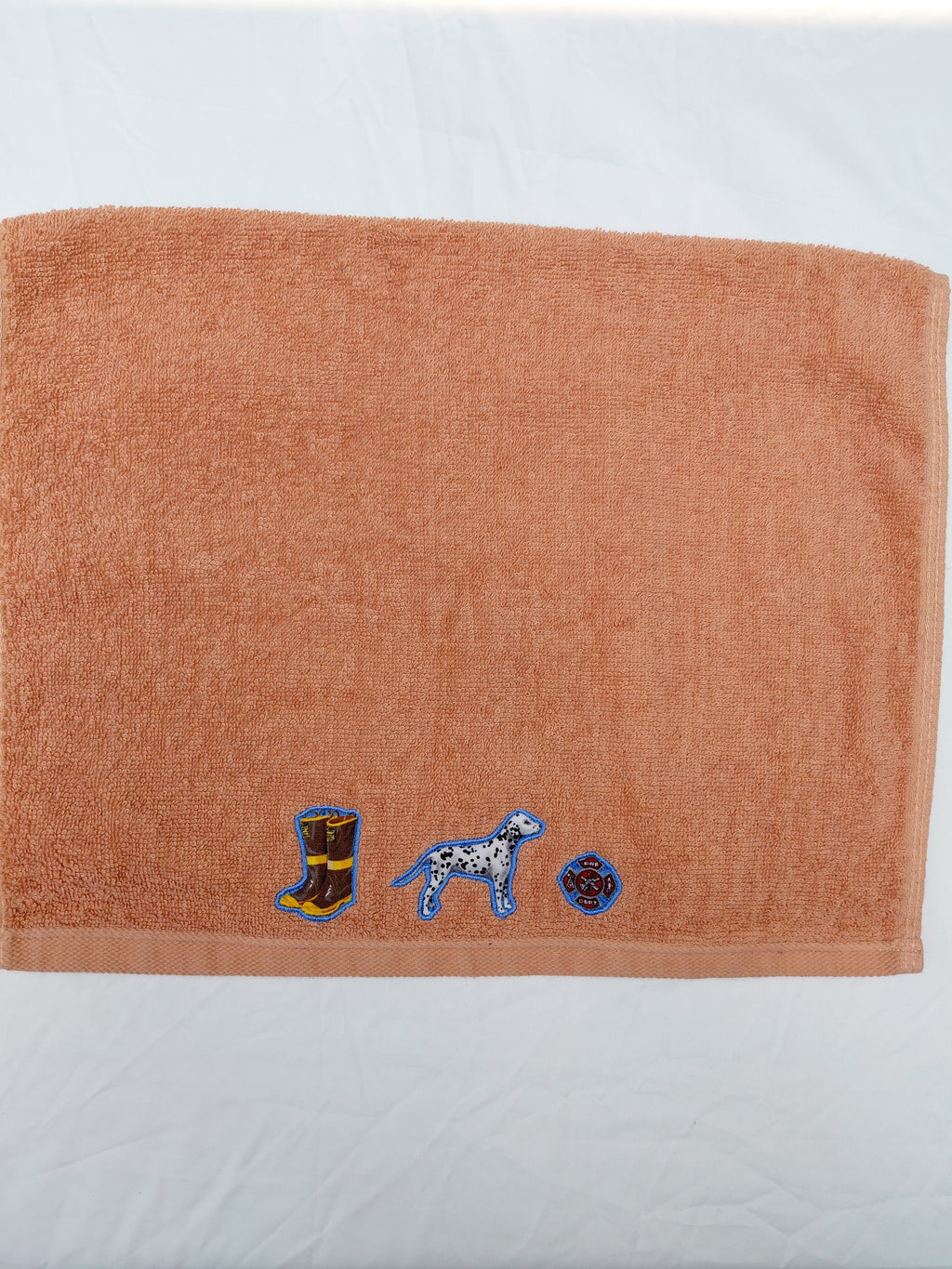 Firefighter Gift for Kids – Handcrafted Burnt Orange Hand Towel, Unique Gift for Firefighter Fans, Handmade Bath Accessory