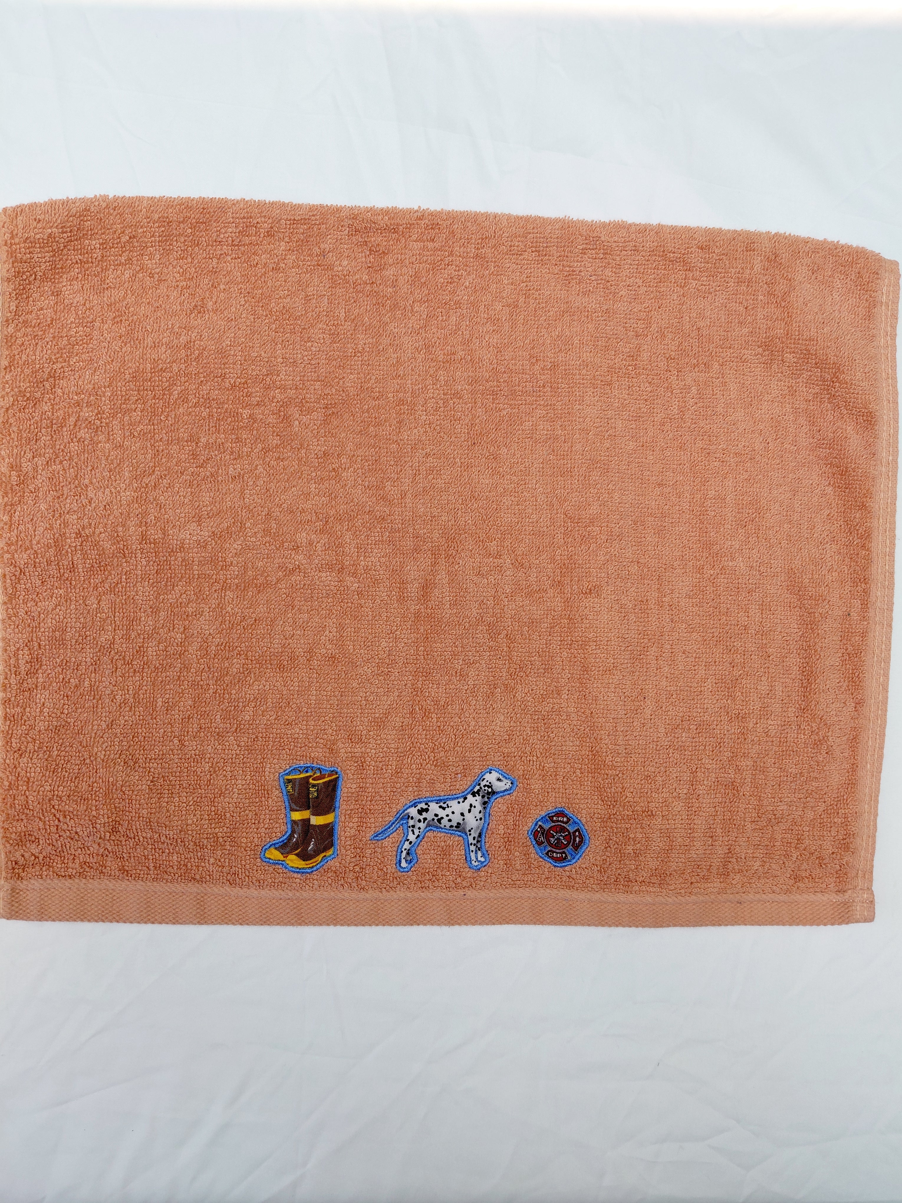 Firefighter Gift for Kids – Handcrafted Burnt Orange Hand Towel, Unique Gift for Firefighter Fans, Handmade Bath Accessory