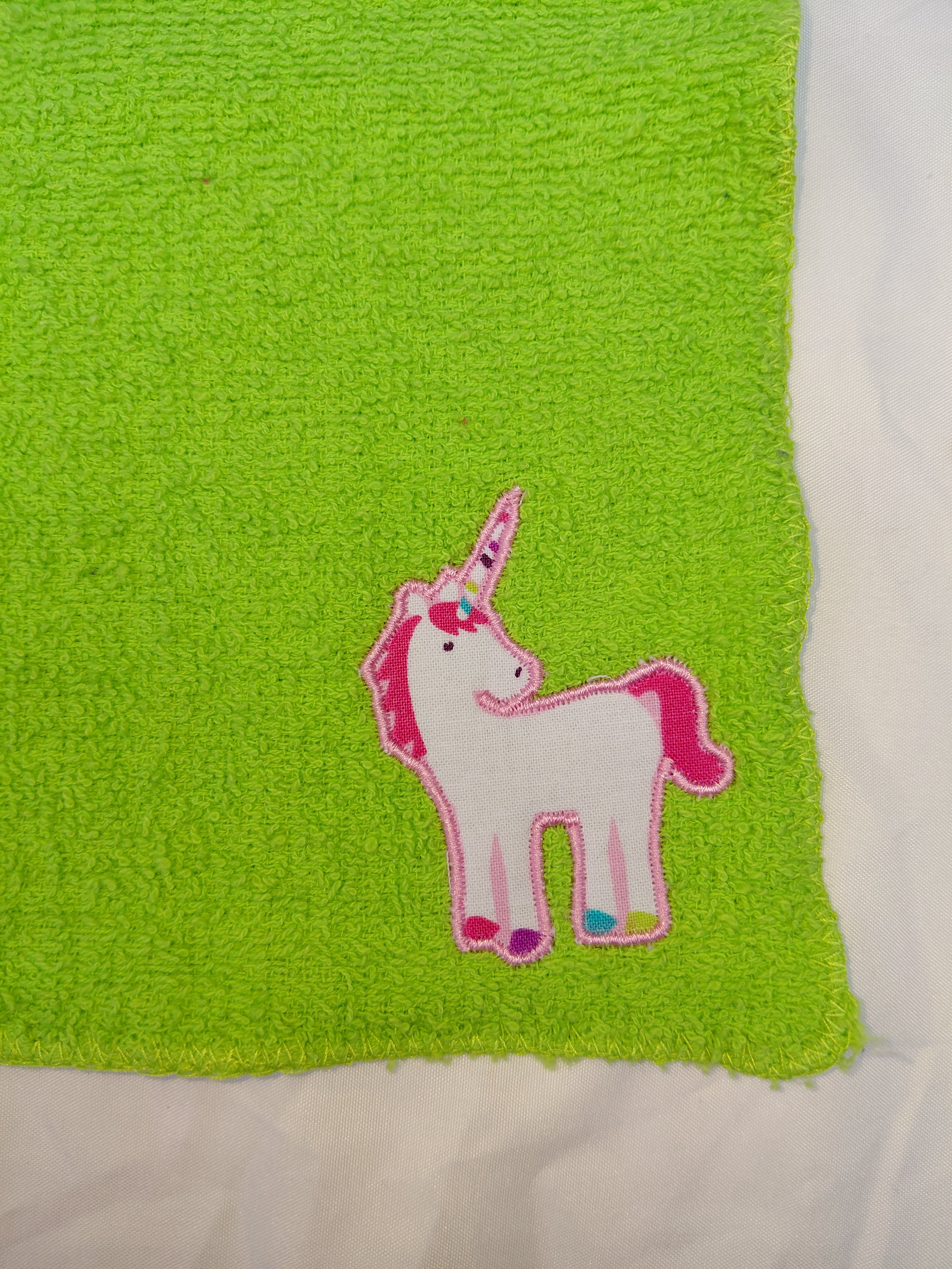 Unicorn Gift for Kids – Handcrafted Lime Green Washcloth, Unique Birthday Gift for Girls, Handmade Bath Accessory