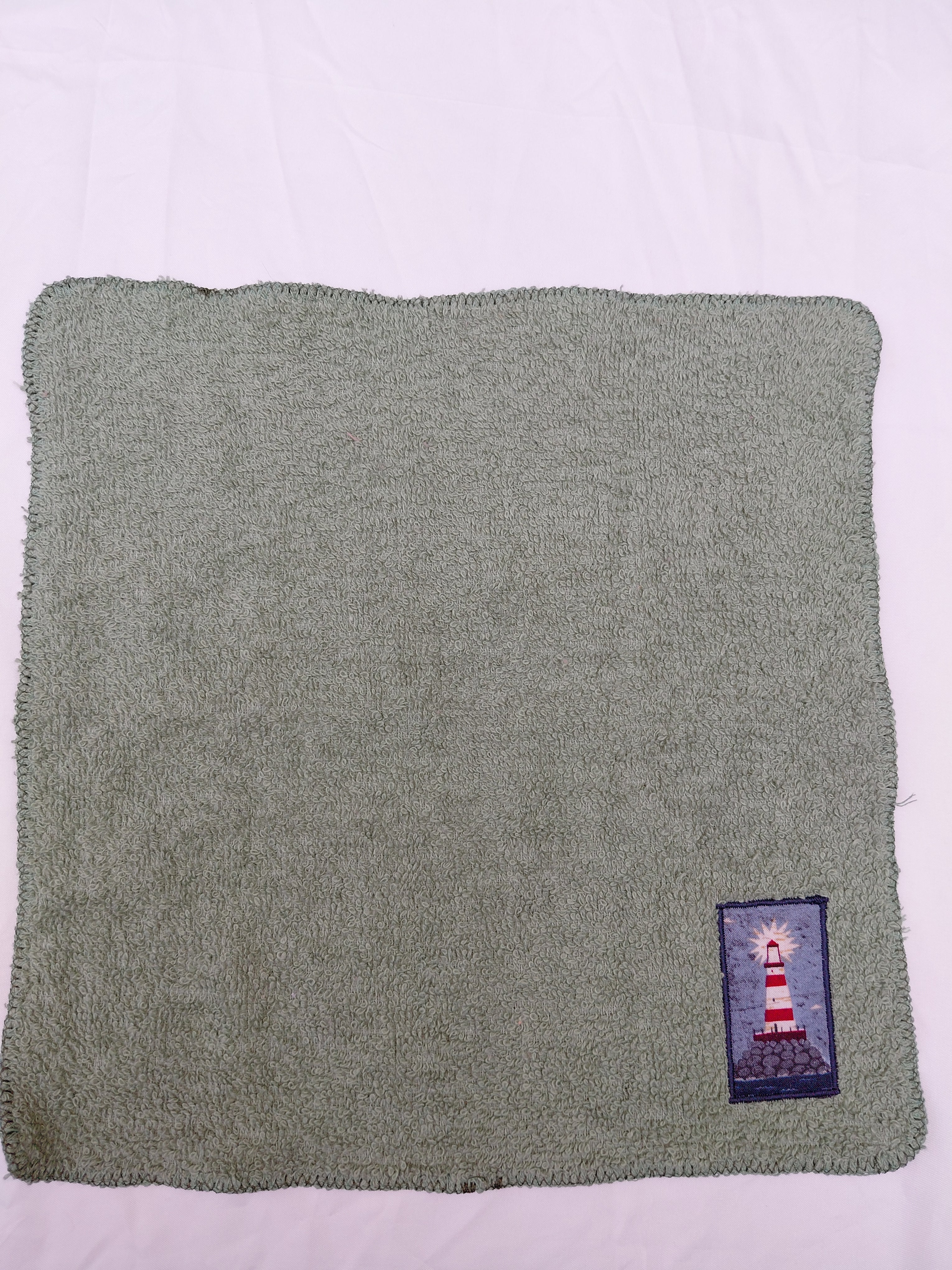 Lighthouse Gift for Ocean Lovers – Handcrafted Sage Green Washcloth, Unique Coastal Gift, Handmade Bath Accessory