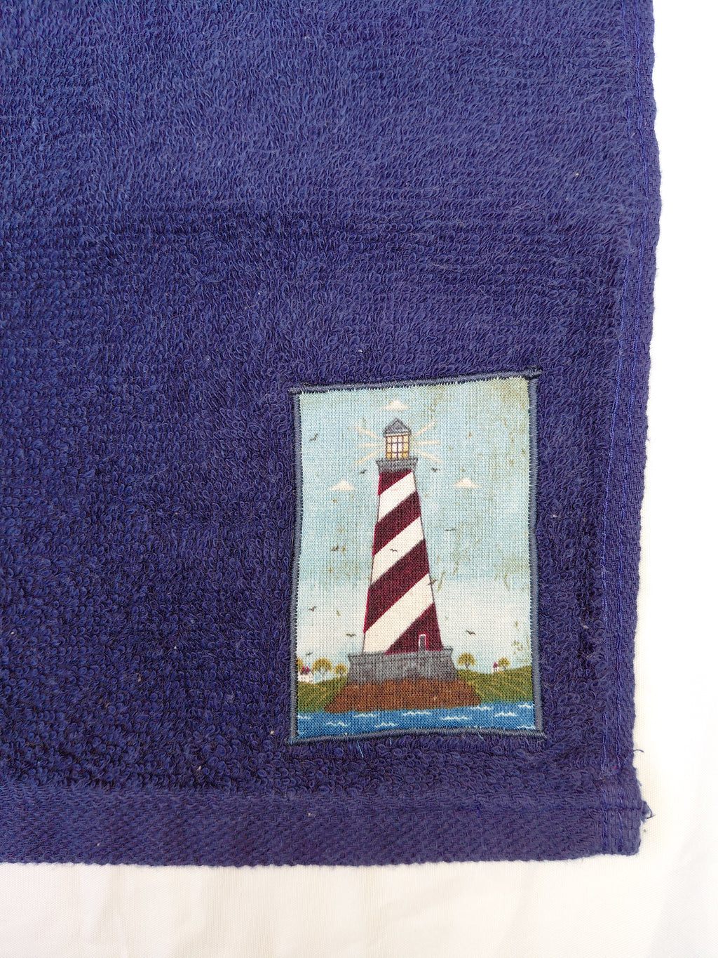 Lighthouse Gift for Ocean Lovers – Handcrafted Dark Blue Washcloth, Unique Coastal Gift, Handmade Bath Accessory