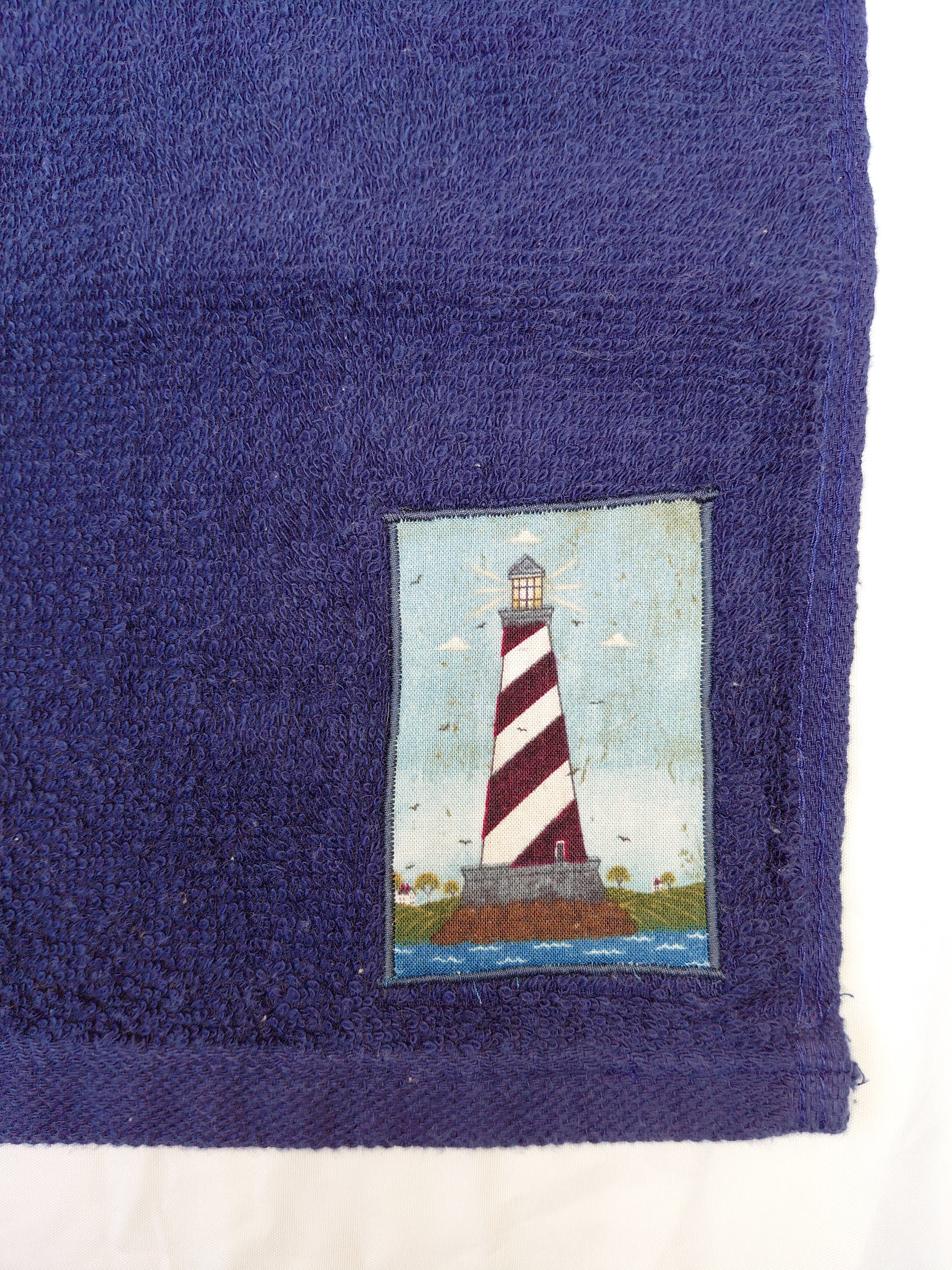 Lighthouse Gift for Ocean Lovers – Handcrafted Dark Blue Washcloth, Unique Coastal Gift, Handmade Bath Accessory