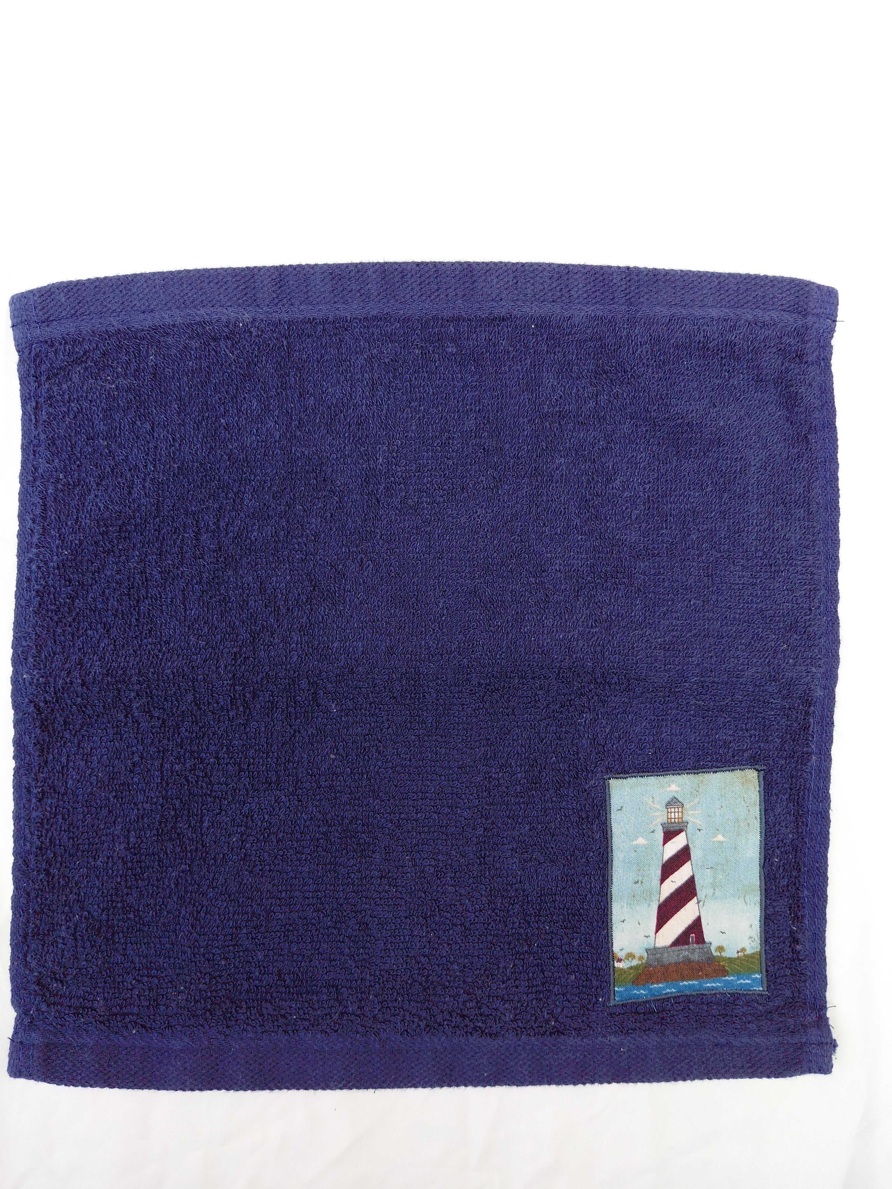 Lighthouse Gift for Ocean Lovers – Handcrafted Dark Blue Washcloth, Unique Coastal Gift, Handmade Bath Accessory