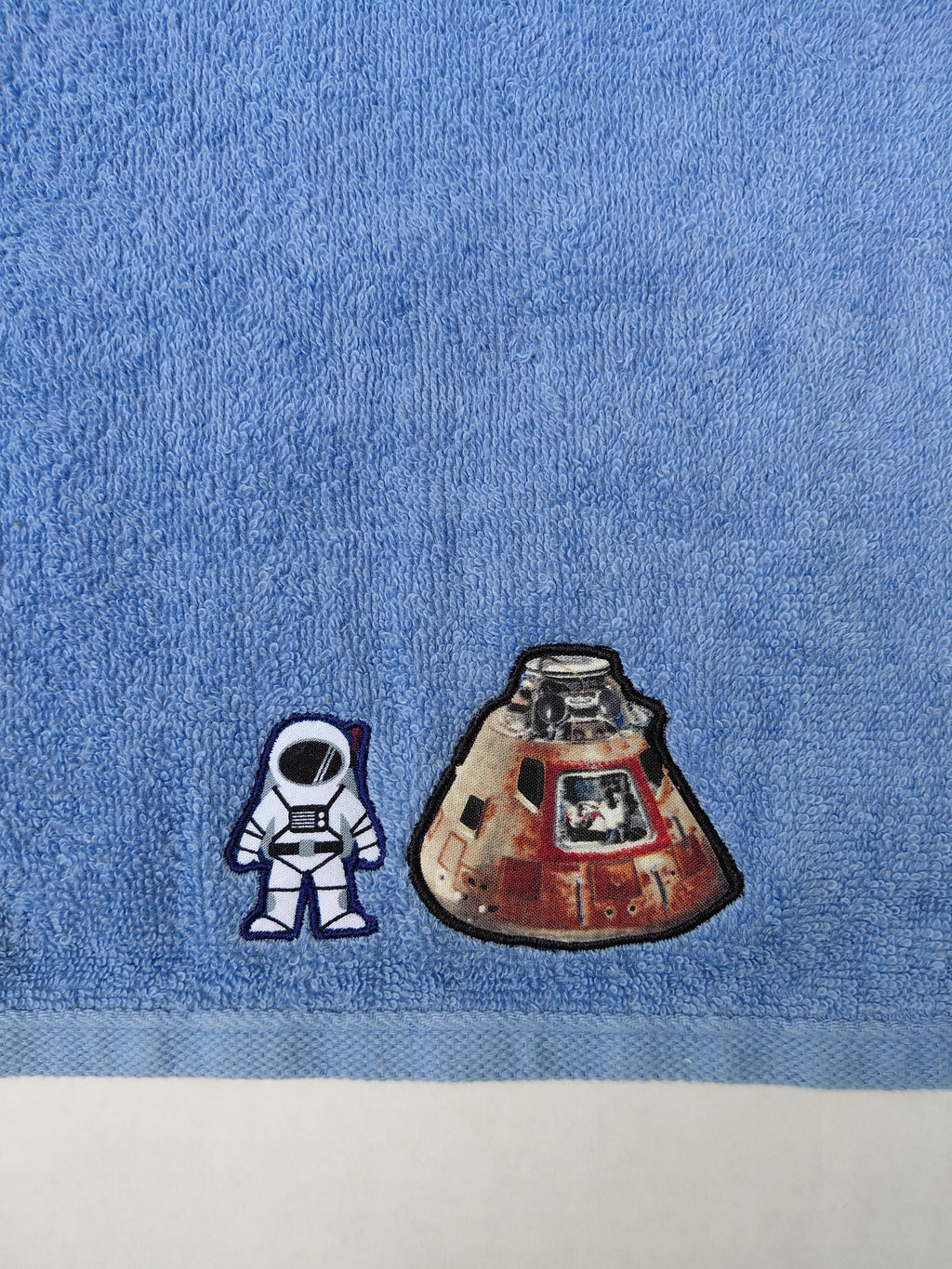 Space Gift for Kids – Handcrafted Sky Blue Hand Towel, Unique Birthday Gift, Handmade Astronaut & Space Capsule Bath Accessory